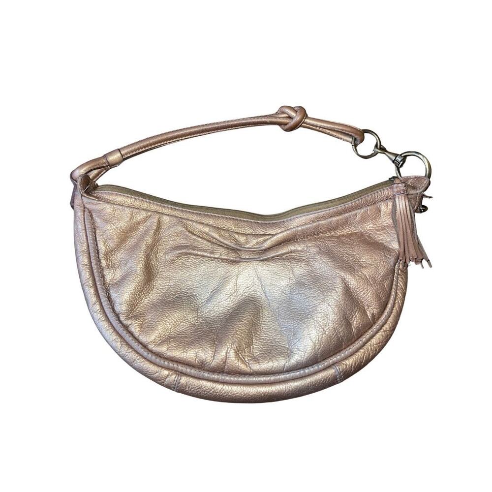 Fossil Genuine Leather Shoulder Hobo handbag Gold Crescent Purse